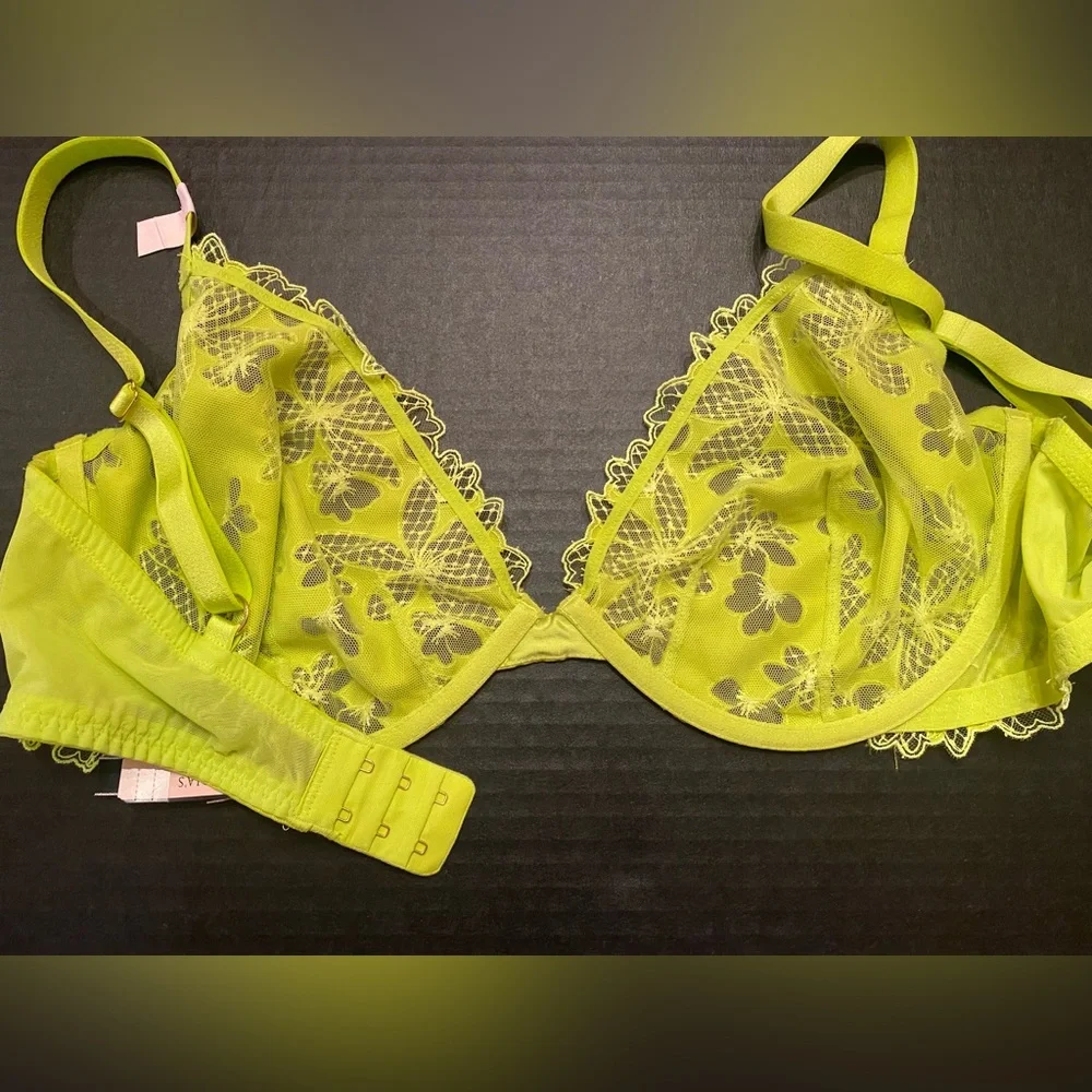 VICTORIA'S SECRET Ziggy Glam Lace Floral Embroidery Unlined‎ Demi Bra Size 38DD - Picture 8 of 10